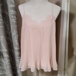 Express Pleated Tank with Lace